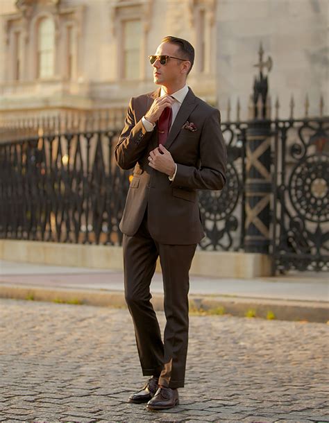 matching shirt with brown suit.